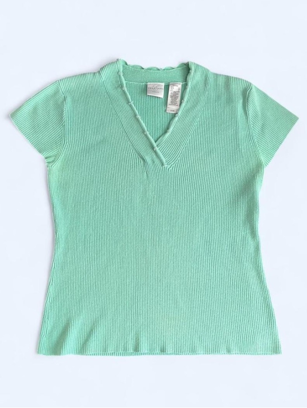 Vintage Y2K Emma James Mint Beaded Scalloped Ribbed Top